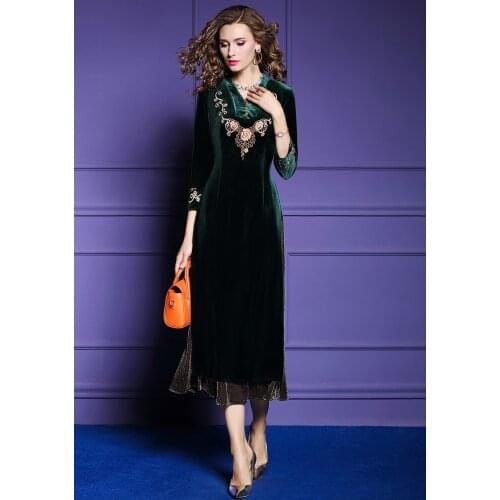 ZUOMAN Women Elegant Embroidery Velvet Dress Female Designer Cocktail Party Robe Vintage Chinese Style Vestidos Plus Size 4XL