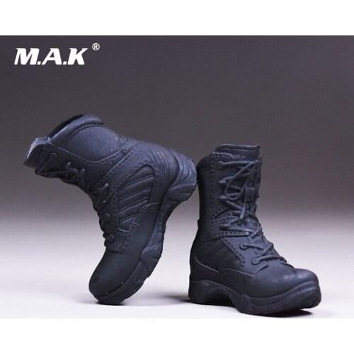 1/6 Black Female Shoes Policewoman Combat Boots with feet Inside for 12'' Action Figure