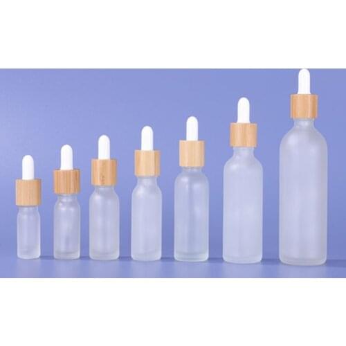 100pcs 5ml 10ml 15ml 20ml 30ml 50ml 100ml Frosted Clear Glass Dropper Bottle with Bamboo Lid Cap Essential Oil Glass Bottles