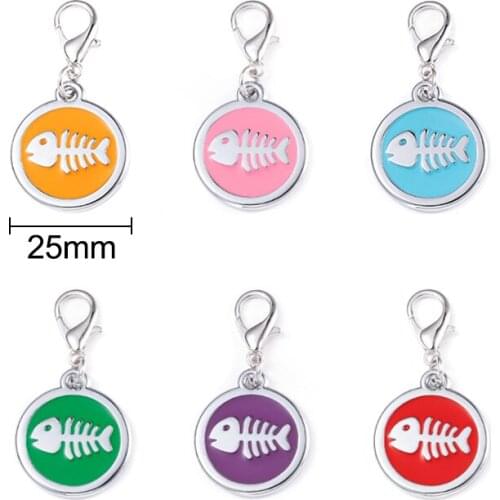 2PCs Zinc Based Alloy Pet Memorial Charms Knitting Stitch Markers Round Silver Color Setting Green Fish Bone Enamel 25mm