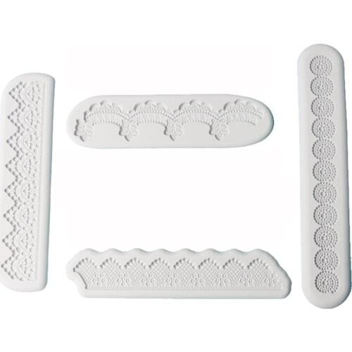 4pcs/set 3D Lace Flower Bead Chain Silicone Fondant Mould Cake Decorating Tools Baking Molds Sugar Paste Pastry Tools