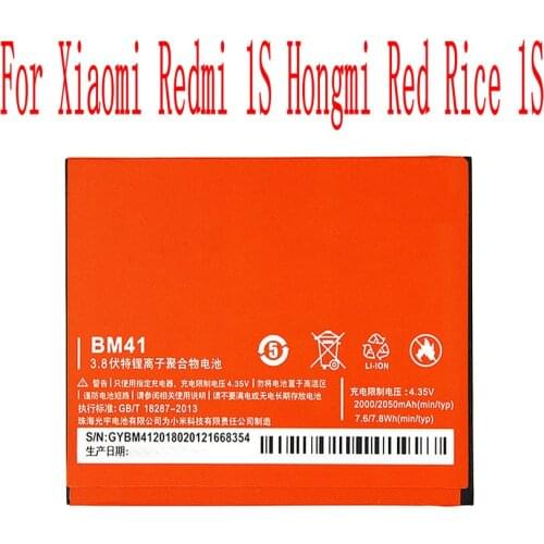 High Quality 2000/2050mAh BM41 Battery For Xiaomi Redmi 1S Hongmi Red Rice 1S Cell Phone