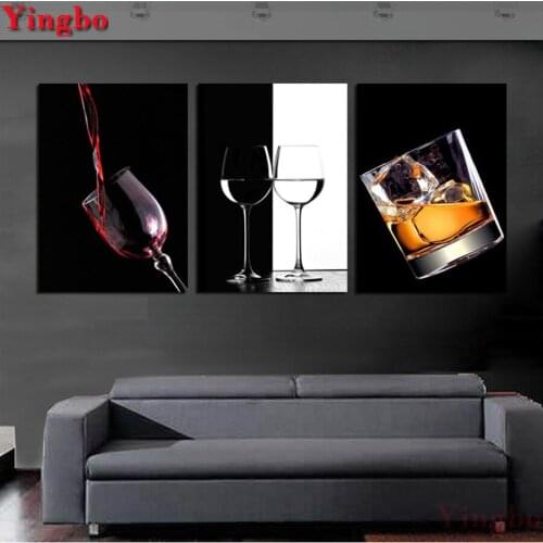 DIY Diamond Painting Cross Stitch Square round Diamond Embroidery 3 Pieces Ice Red Wine Cup Bottle For Bar/Kitchen/Room/Decor