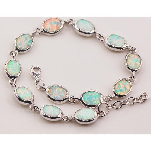 Free Shipping White Fire Opal 925 Sterling Silver Bracelet 7.5"+0.5" P83