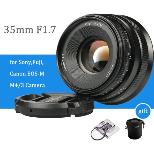 Brightin Star 35mm F1.7 Prime Lens Fixed Focus Lens for Canon EOS-M Olympus Panasonic M4/3 cameras for SONY E FUJI X Lens