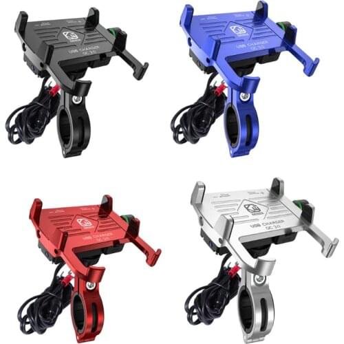 QC 3.0 Mobile Phone Holder USB Charger Motorcycle Handlebar Stand Fast Charging for Samsung Huawei 3.5-6'' Phone Bracket