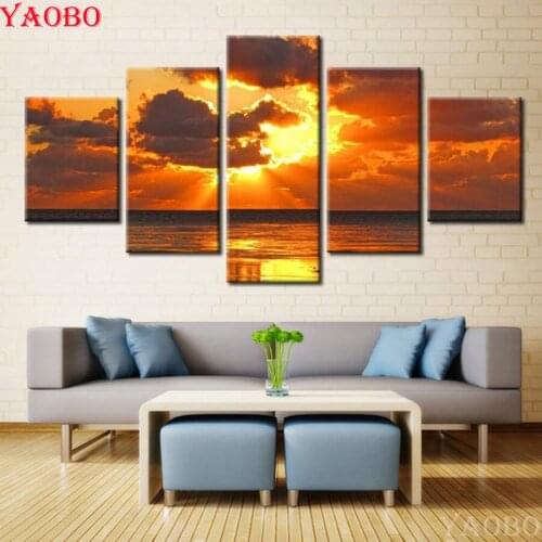 DIY 5D diamond embroidery Sunrise Landscape 5pcs/set diamond painting,mosaic,Full square round cross stitch,wall sticker decor