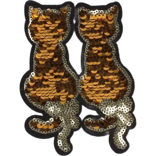 5pcs/lot Two Way Reversible Cat Stickers Sew On T Shirt Pants Jeans Coat Patches Iron On Clothing Appliques DIY Punk Rock Badge