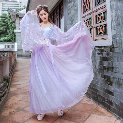 Oriental Elegant Hanfu for Women Traditional Chinese Style Purple Fairy Princess Dress Girl Lace Pink Vintage Costume Party Wear