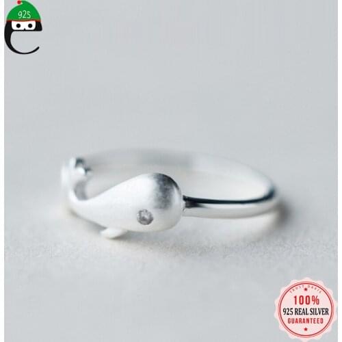 ElfoPlataSi Real 925 Sterling Silver Fashion Sweet Whale CZ Opening Finger Ring For Women Mothers Day Xmas Fine Jewelry DD730