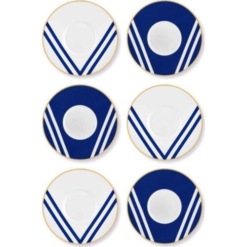 The Mia Quality 1. Grade Luxury Ceramic Blue Color Striped Pattern Gift Presentation For Stylish Design Tea Dish 6 S Set 13cm