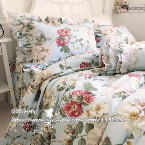 European Garden Pastoral Style Flounced Cotton Bedding Article Pure Cotton Four-piece of Bed Skirt