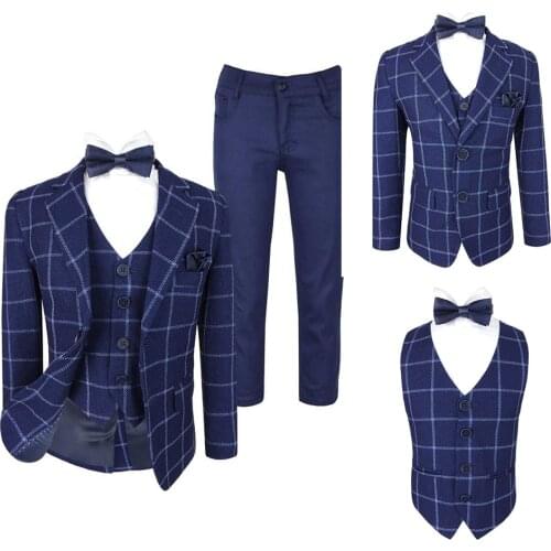 Costume 3 Piece Boys Suits For Weddings Prom Suits Plaid Stripes Kids tuexdo Childrens Day Chorus Show Formal Suit