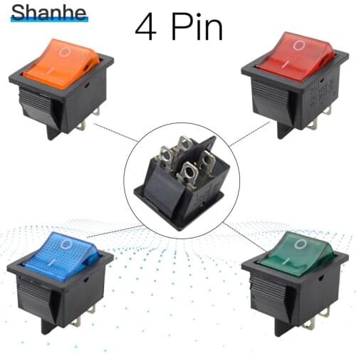 Red Green Yellow Blue Light Illuminated 4 Pin DPST ON/OFF Boat Rocker Switch