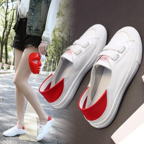 White Shoes Women Genuine Leather Elastic Band Round Toe Two Wear Casual Flat Bottom Runing Sneakers for Girls Ladies Students
