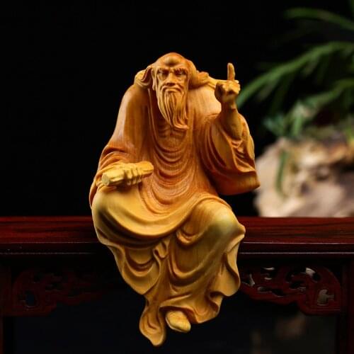 Laozi Preach Boxwood Carving Taoism Laozi Figurines Wall Decor People Decorate Home Ornaments Zen Carving Craft Collection Art