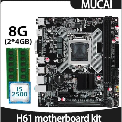 MUCAI H61 Motherboard LGA 1155 Kit Set With Intel Core i5 2500 CPU Processor And DDR3 8GB(2*4GB) 1600MHZ RAM Memory PC Computer