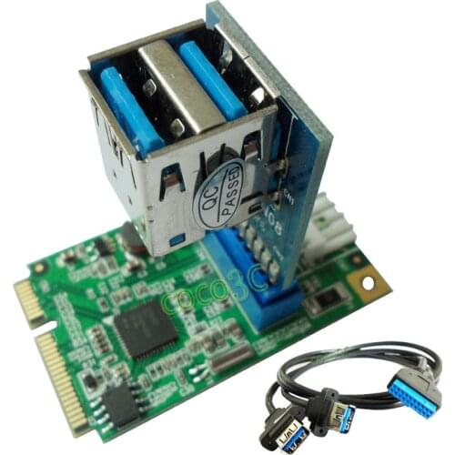 Mini PCI-e to 2 USB 3.0 ports adapter mini-PCIe to 19Pin USB3.0 header + USB female header to 2 USB3.0 spiltter adapter + cable
