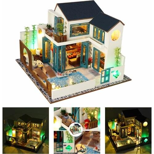 Dollhouse Miniature with Furniture,DIY Wooden Doll House Kit with Dust Proof Cover ,1:24 Scale Creative Room