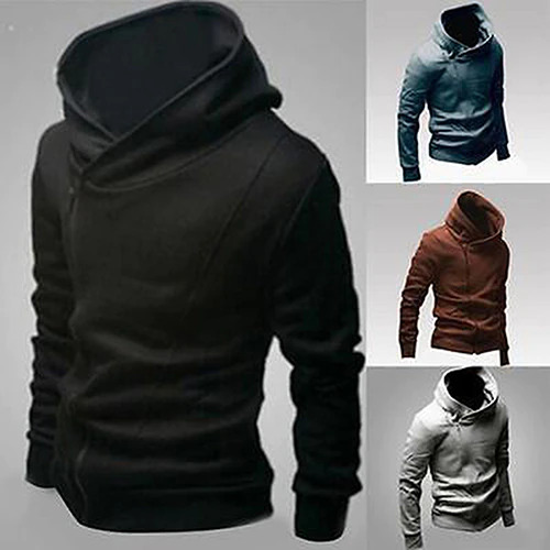 Men Casual Slim Fit Hoodie Cardigan Jacket Outwear Oblique Zipper Coat Sweatshirt