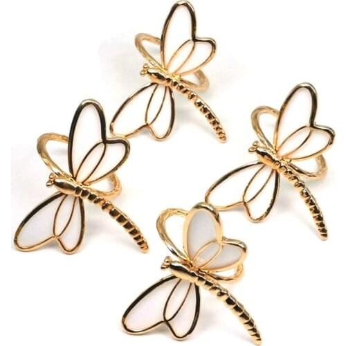 4 Piece Set, Gold Dragonfly Napkin Ring Napkin Holder, Used for Wedding Dinner Dinner Table Decoration Table Decoration