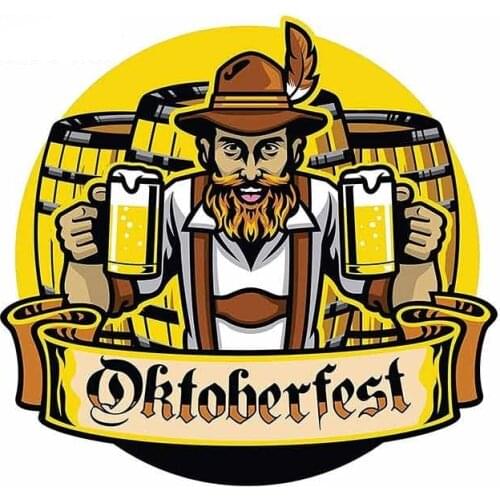 Art Pattern Oktoberfest Man Holding Beer Car Sticker Decoration ATV RV JDM Scratch-Proof Cool Fine Gift Decal Kk13*12cm