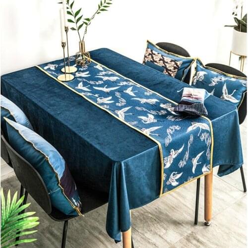 DUNXDECO Table Runner Chinese Style Luxury Crane Tablecloth Modern Simple Home Desk Decorative Fabric Home Textile