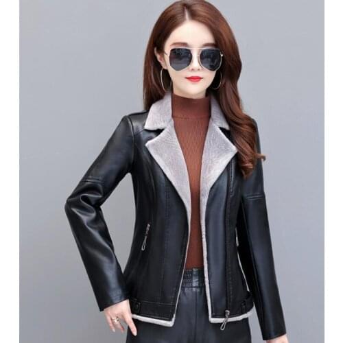New 2021 Autumn And Winter Leather Jacket Women Leather Coat Plus Velvet Slim Big Size Fashion Womens Leather Clothing Warm