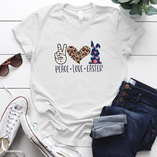 Peace Love Easter Print Woman Tshirts Short Sleeve Loose Neck Summer Clothes Tops for Women Plus Size S-5xl Easters Day T Shirt