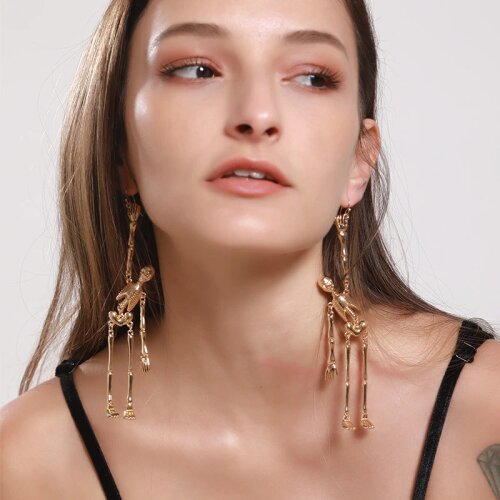 Exaggeration Human Shape Skeleton Gold Color Metal Drop Earring New Originality Dangle Alloy Earrings For Women Party Jewelry