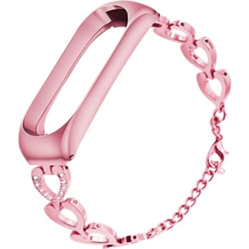 Fashion Heart Shape diamond Metal Chain Replacement Bracelet Band Strap For Xiaomi Mi Band 3/4 /5 Smart Wristband Accessories