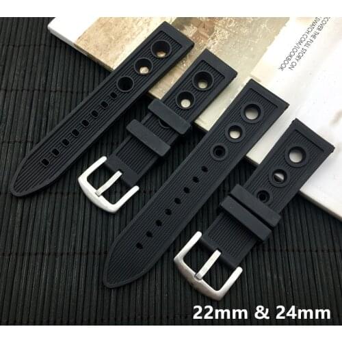 Top brand Silicone Rubber Waterproof Watch band 22mm 24mm Black Watchband Bracelet For navitimer/avenger/Breitling strap logo on