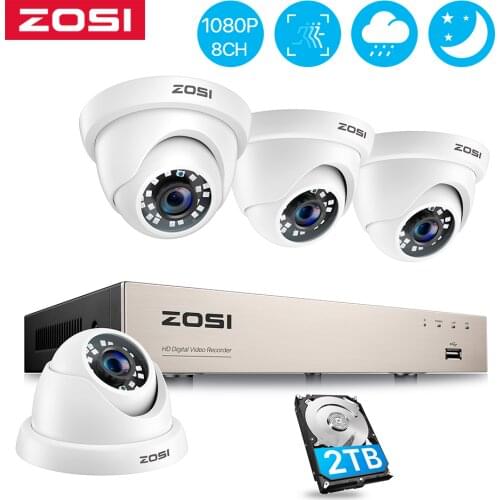 ZOSI Security Cameras System H.265+ 5MP Lite 8Channel HD-TVI DVR Recorder 4pcs 1080P HD Outdoor Surveillance CCTV Cameras kit