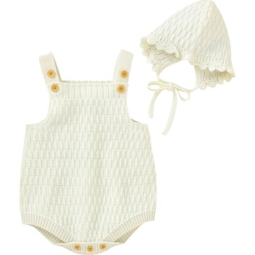 Baby Girl Knitted Rompers with Cute Hat Little Todddler Sleeveless Summer Girl Clothes Newborn Infant Outfits Clothing Onesies