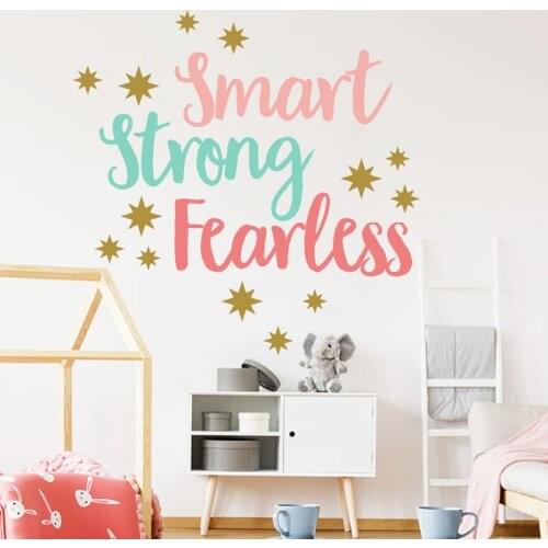 Smart, Strong, Fearless Inspirational wall sticker Multicolor English language bedroom decorations Decals wallpaper stickers
