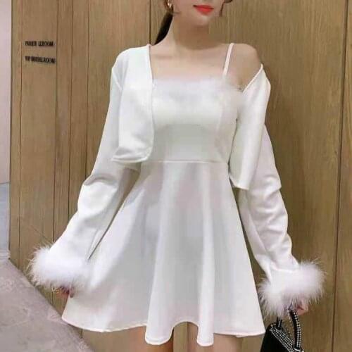 Spring/Autumn Sweet Cute Girl Gentle Fairy Lady Sling Dress+Jacket Suit Kawaii Lori Offiec Lady Sexy Elegant Women Two-Piece Set