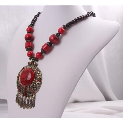 Vintage Natural Stone Beads Necklaces Hollow Water Droplets Leaves Tassel Necklaces & Pendants for Women Gifts Bohemian