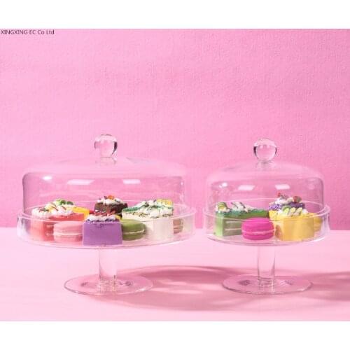 European Style Tall Cake Tray Round Acrylic Cake Cover Household Transparent Plastic Dust-proof Decoration Dessert Bread Tray