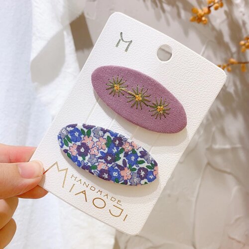 Baby Girls' Hair Clip With Oval BB Embroidery Childresn Fashion Floral Barrettes Headband for Girls