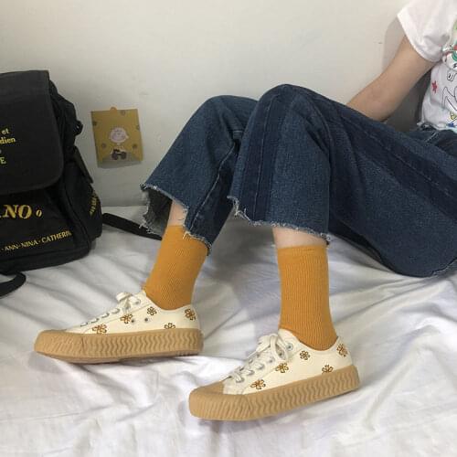 Womens canvas shoes 2021 spring and autumn new fashion Korean sweet daisy low-top platform comfortable casual shoes