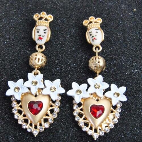Vintage Baroque Earring Female 2018 Earrings For Women Floral King Head and Red Heart Sicilian Long Earring Jewelry Pendientes