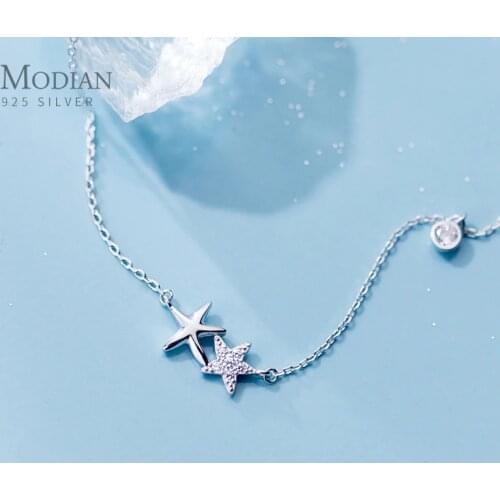 Modian 2020 New Design 925 Sterling Silver Starfish Metal Choker Necklace Pendant for Women Clear CZ Fashion Fine Jewelry