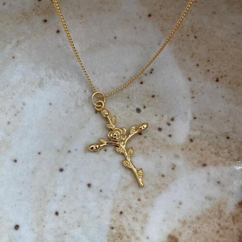 Amaiyllis 925 Sterling Silver Cross Rose Necklaces Pendant Celi Style Gold Necklaces For Women Summer Jewellry