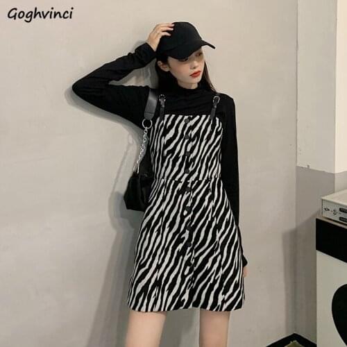 Women Sleeveless Dress Leopard Zebra Pattern Mini Length Vintage Fit Spaghetti Strap Simple Trendy Korean Style New Fashion Chic