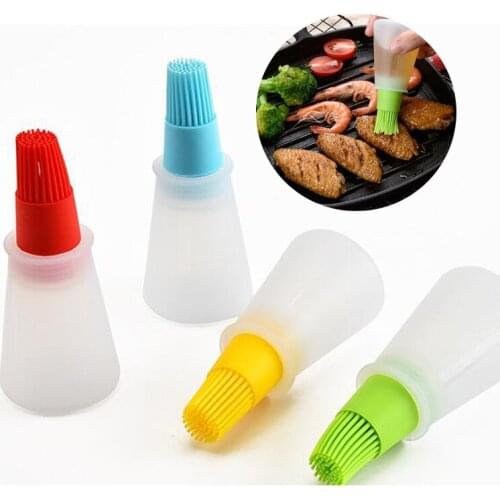 1Pcs Portable Silicone Oil Bottle with Brushes Tool Heat Resisting BBQ Basting Oil Brush Barbecue Cooking Pastry Oil Brushes