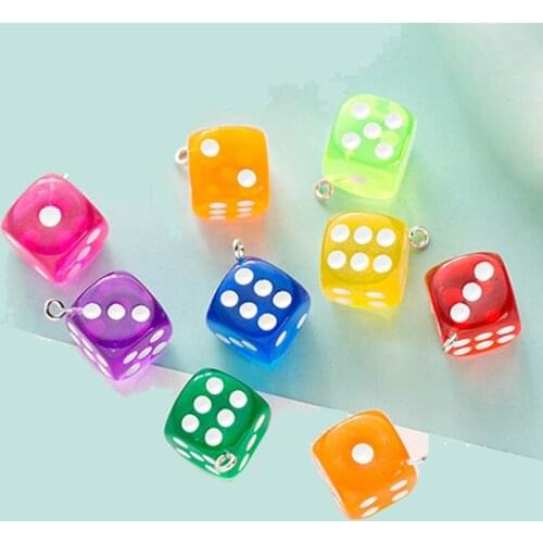 10Pcs/Lot Transparent Dice DIY Earring Pendants 14mm Miniature Figurines Resin Craft Resin Cabochon Charms Making Accessories