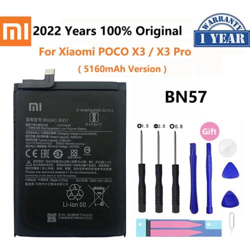 100% Original Xiao mi BN57 5160mAh Phone Battery For Xiaomi Pocophone X3 Poco X3 Pro Replacement Batteries Bateria