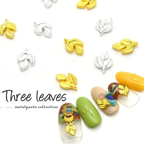 50pcs/pack Japan Korea New Nail Art Alloy Three Leaves Metal Jewelry Accessories Collections for Women Nail Polish DIY