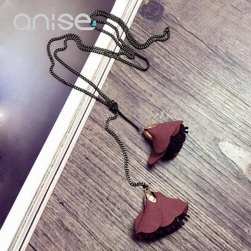 Anise Arrival Simple Flower Pendant Necklace Double Petals Long Tassel Necklace For Women Jewelry collier femme collares mujer