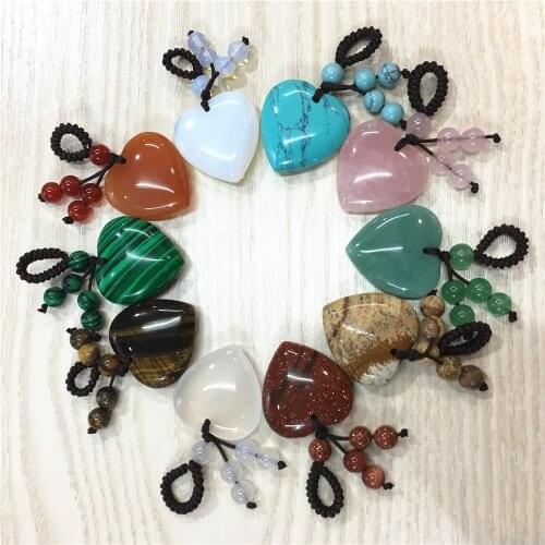 Hot New 10PC Natural Stone Pendant Key Ring Gifts for Men Women R Keyrings Hot Heart Shape Keychain Jewelry Car Key Accessories